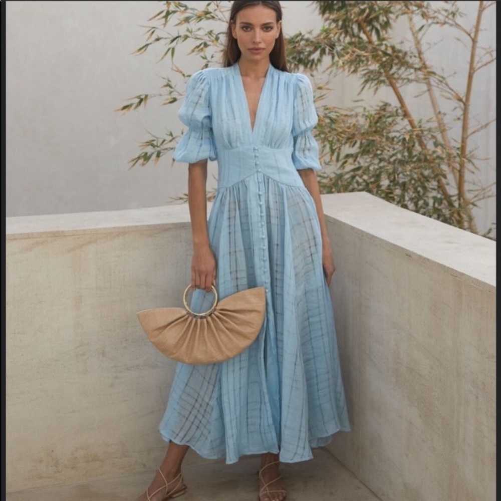 NWT CULT GAIA Maxi Willow Eyelet Dress Blue SZ L